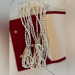 2 way -Long necklace genuine White Pearl. 14 K yellow gold .